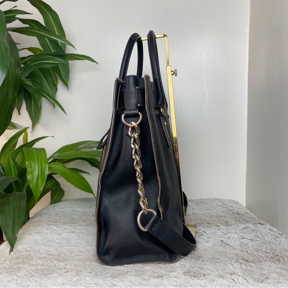MICHAEL KORS Hamilton Black Saffiano leather gold trim Handbag/Tote - Picture 3 of 15